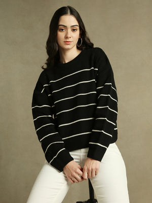 Round Neck Striped Pullover Sweater