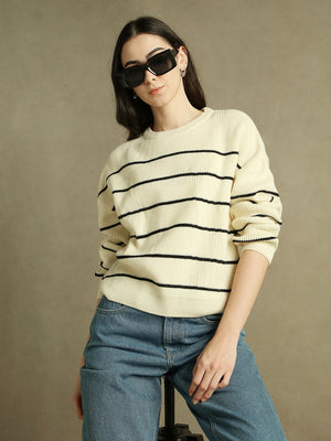 Round Neck Striped Pullover Sweater