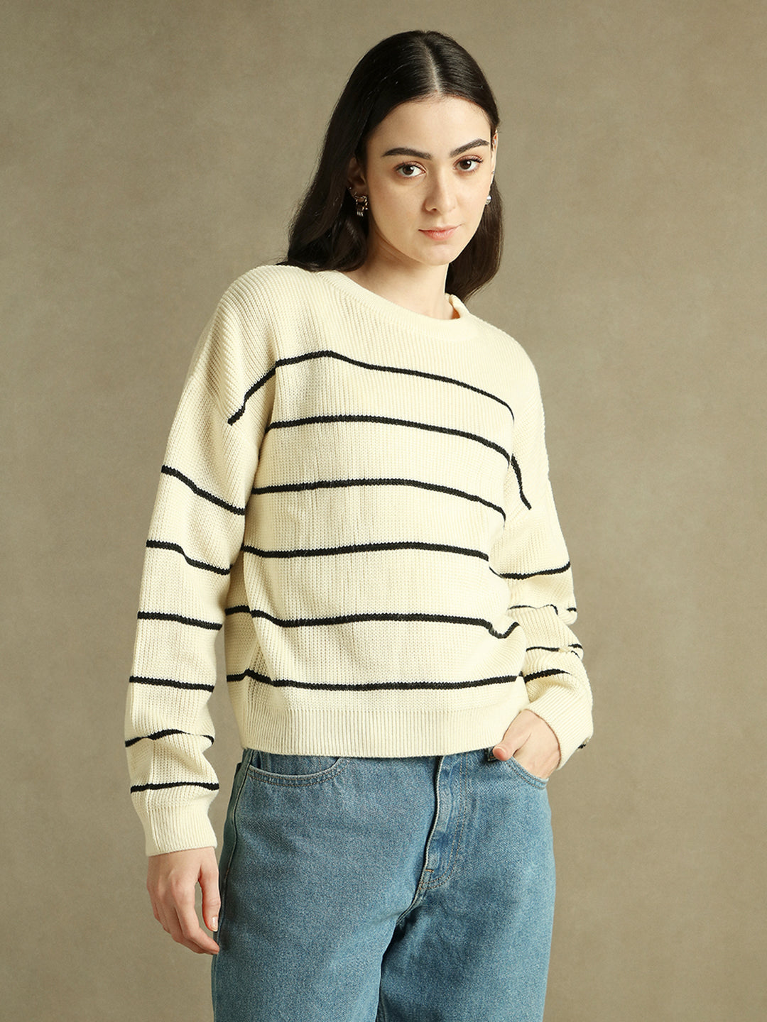Round Neck Striped Pullover Sweater