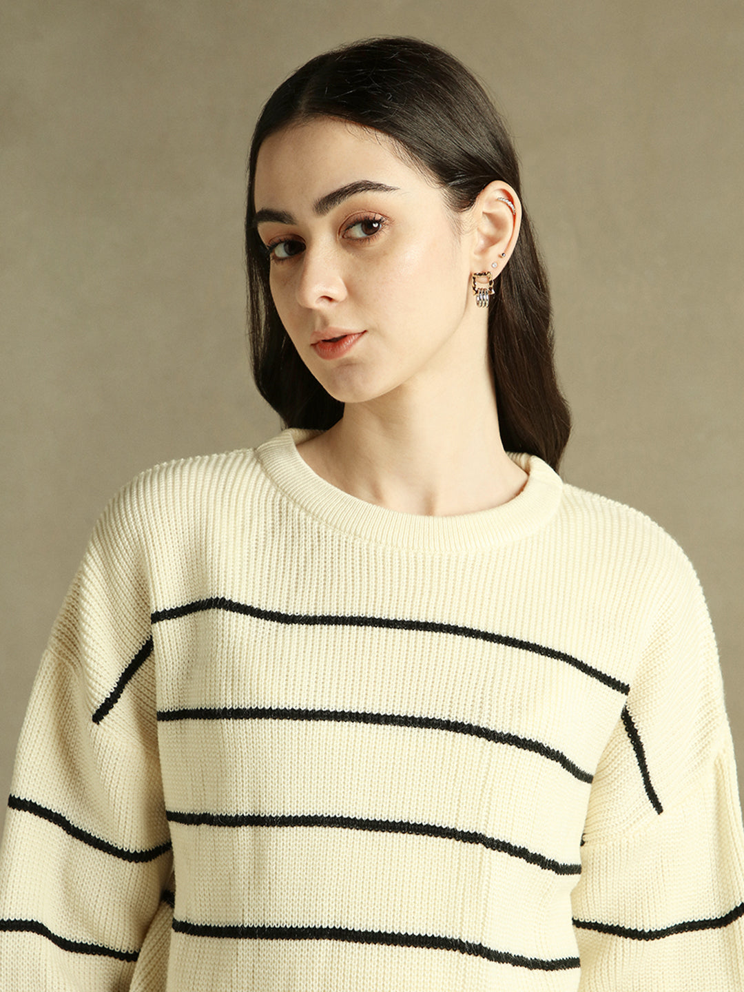 Round Neck Striped Pullover Sweater