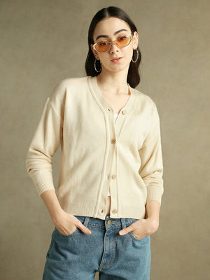 DL Woman V- Neck Solid Cardigan Sweater