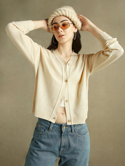 DL Woman V- Neck Solid Cardigan Sweater