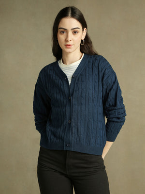 DL Woman V- Neck Solid Cardigan Sweater