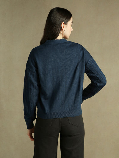 DL Woman V- Neck Solid Cardigan Sweater
