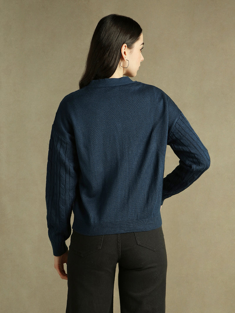 DL Woman V- Neck Solid Cardigan Sweater