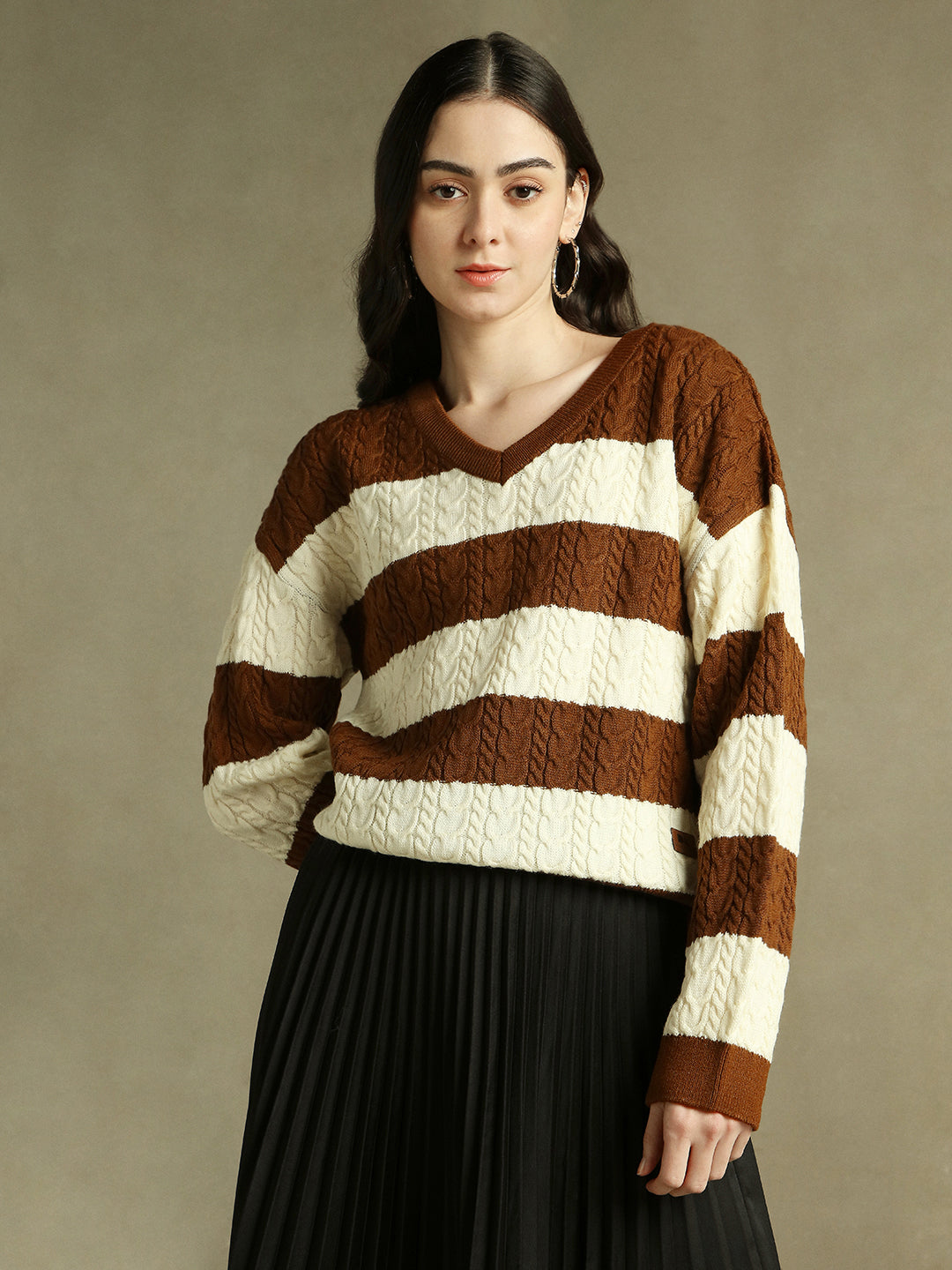 V- Neck Striped Pullover Sweater