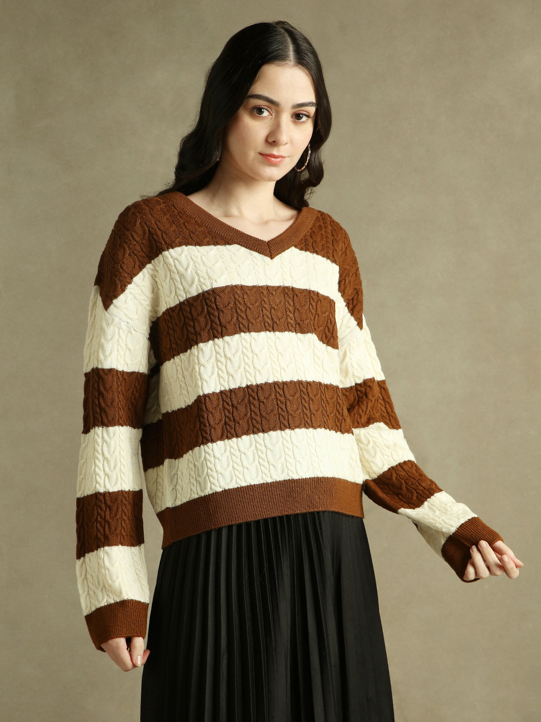 V- Neck Striped Pullover Sweater