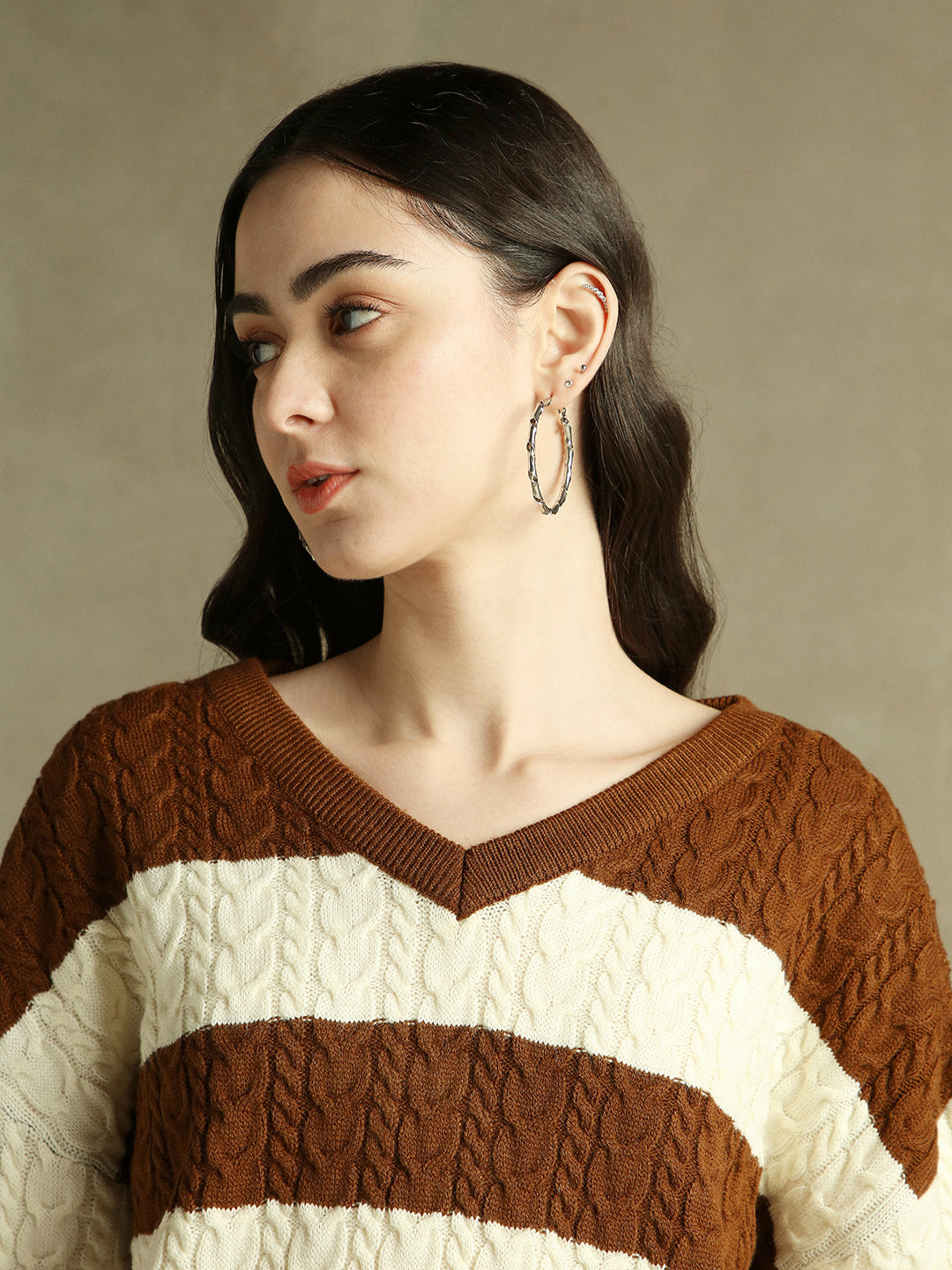 V- Neck Striped Pullover Sweater