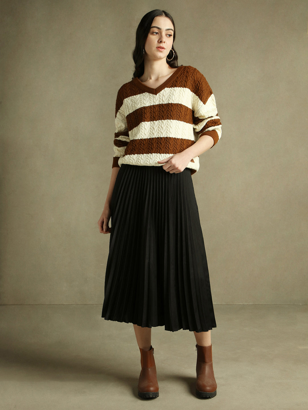 V- Neck Striped Pullover Sweater