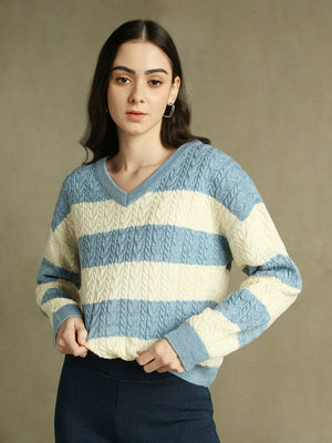 V- Neck Striped Pullover Sweater
