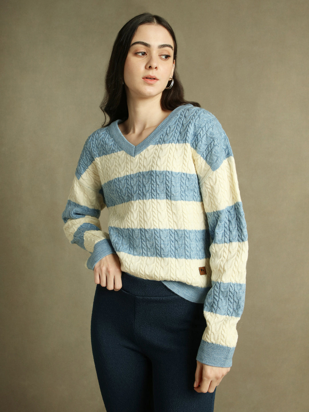V- Neck Striped Pullover Sweater