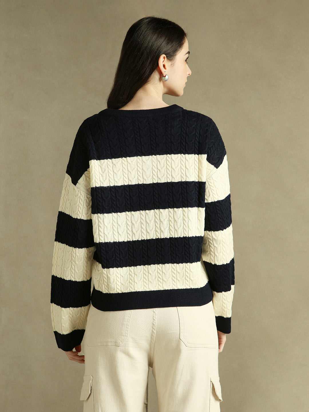 V- Neck Striped Pullover Sweater