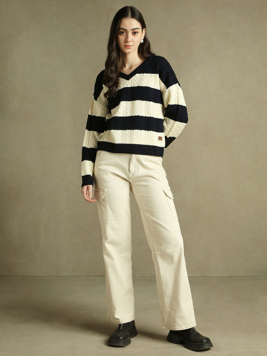 V- Neck Striped Pullover Sweater