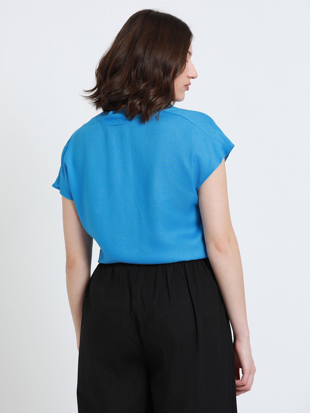 V- Neck Regular Fit Solid Blue Top