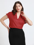 DL Woman Red V-Neck Short Sleeves Crepe Casual Top