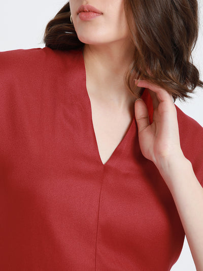 DL Woman V-Neck Regular Fit Solid Red Top