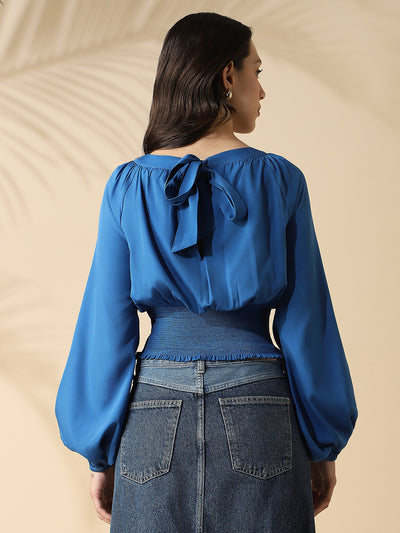 DL Woman Solid Round Neck Elasticated Top