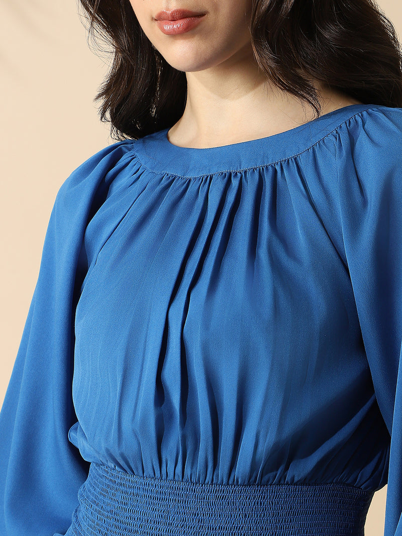 DL Woman Solid Round Neck Elasticated Top