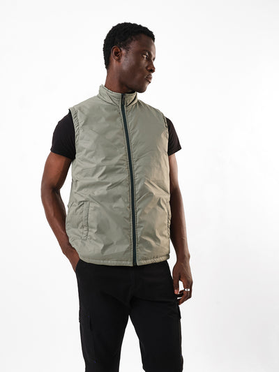 Men's Solid Mock Neck Sleeveless Reversible Gilet Jacket