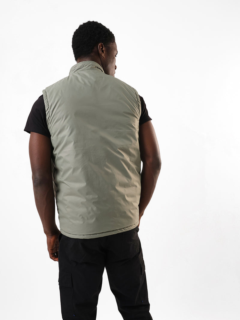 Men's Solid Mock Neck Sleeveless Reversible Gilet Jacket
