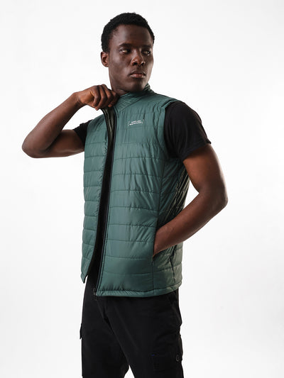 Men's Solid Mock Neck Sleeveless Reversible Gilet Jacket