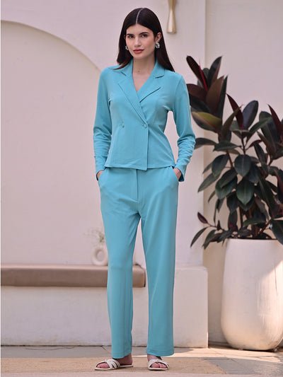 DL Woman Solid Blazer and Trousers Co-ords Set