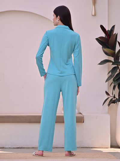 DL Woman Solid Blazer and Trousers Co-ords Set