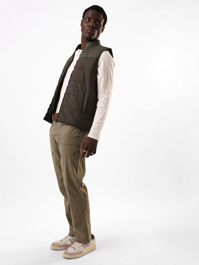 Men's Sage Solid Cotton Relaxed Fit Mid-Rise Cargo Trousers