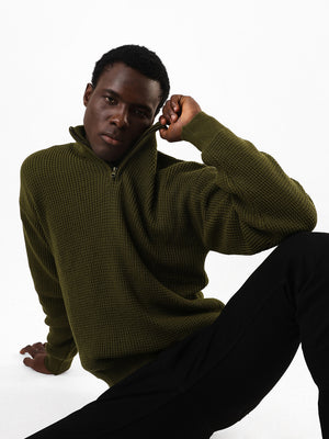 Men's Solid Regular Relaxed Fit High Neck Full Sleeves Sweater
