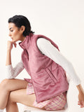 DL Woman Solid Stand Collar Sleeveless Velvet Jacket