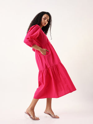 Women's Solid V-neck Fit & Flare Dresses- High Star X Dennis Lingo