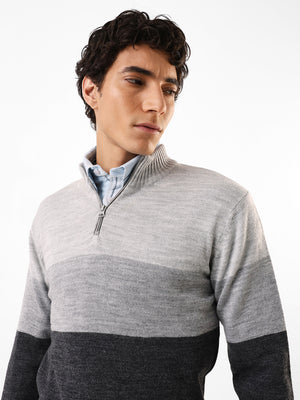 Men's Colourblocked Mock Collar Pullover Sweater