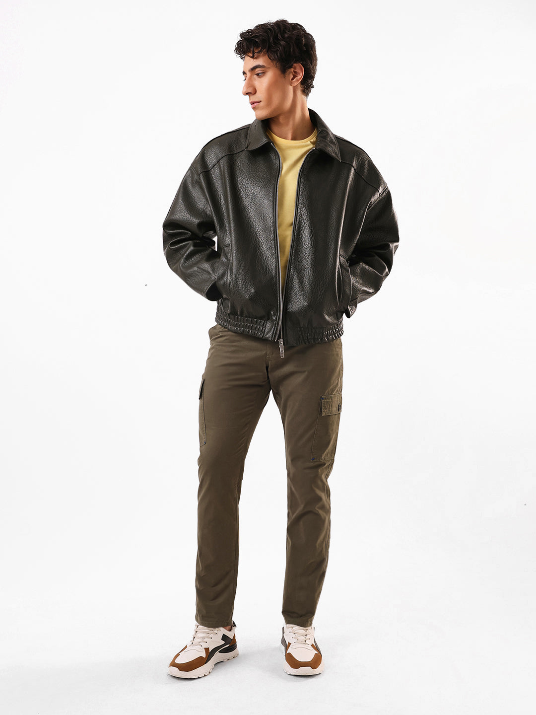 Men's Olive Solid Slim Fit Cargo Trouser