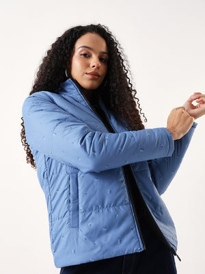 DL Woman Printed Mock Collar Reversible Puffer Jacket