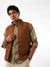 Men's Brown Solid Mock Neck Sleeveless Gilet Jacket