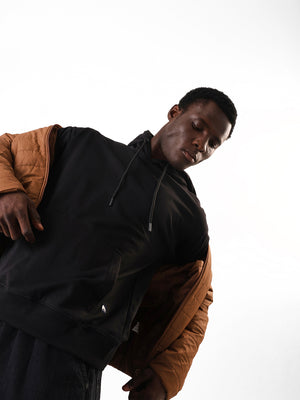 Men's Black Solid Hooded Pullover Fleece Hoodie