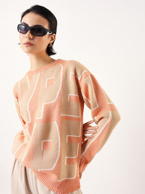 Women Colourblocked Longline Regular Fit Round Neck Full Sleeves Sweater