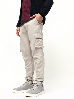 Men's Grey Tapered Fit Cotton Cargos Trousers
