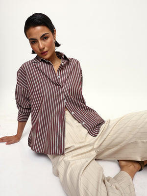Striped Spread Collar Oversized Cotton Casual Shirt