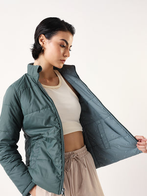 DL Woman Printed Mock Collar Reversible Puffer Jacket