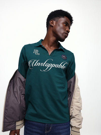 Men's Solid Polo Neck Relaxed Fit Pullover Sweatshirt