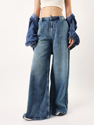 Women Cotton Comfort Wide Leg High-Rise Light Fade Jeans - Hubberholme x Dennis Lingo