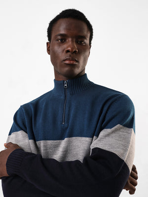 Men's Colourblocked Mock Collar Pullover Sweater