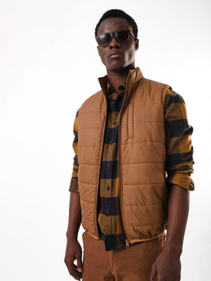 Men's Brown Solid Mock Neck Sleeveless Gilet Jacket