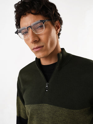 Men's Colourblocked Mock Collar Pullover Sweater