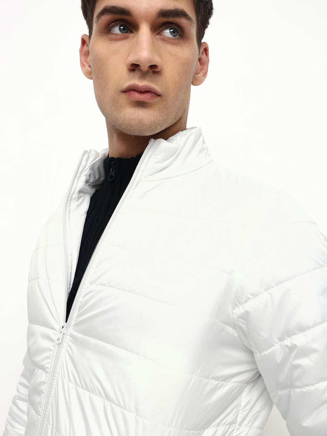 Mens Long-Sleeve Jacket - Lightweight Casual Winterwear  (White)
