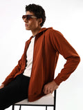 Men's Brown Solid Hooded Front-Open Fleece Sweatshirt