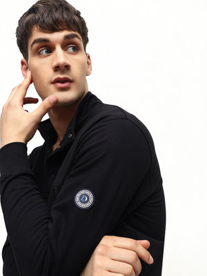 Men's Black Solid Mock Collar Full Sleeves Sweatshirt