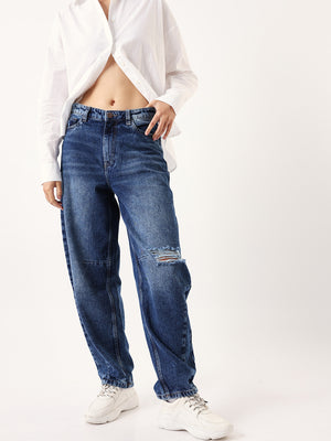 Women Balloon Fit High-Rise Light Fade Distressed Cotton Jeans - High Star x Dennis Lingo