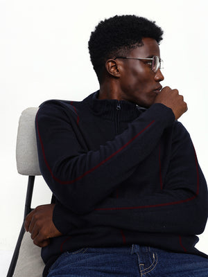 Men's Striped Mock Collar Pullover Sweater